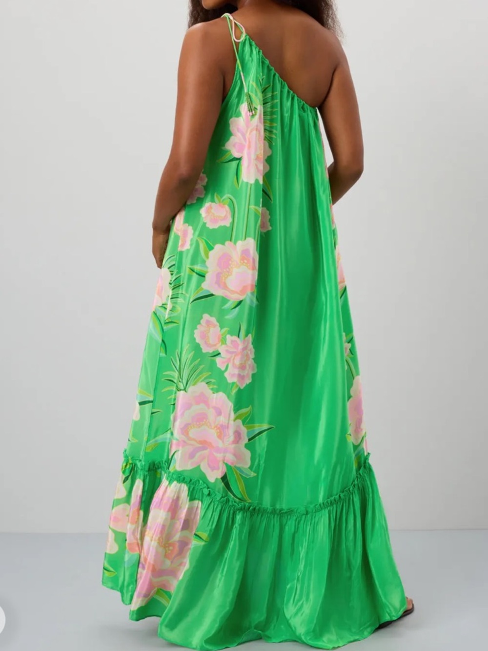 Farm Rio Floral Vibing Maxi Dress Size L Green One Shoulder Tropical - Picture 3 of 10